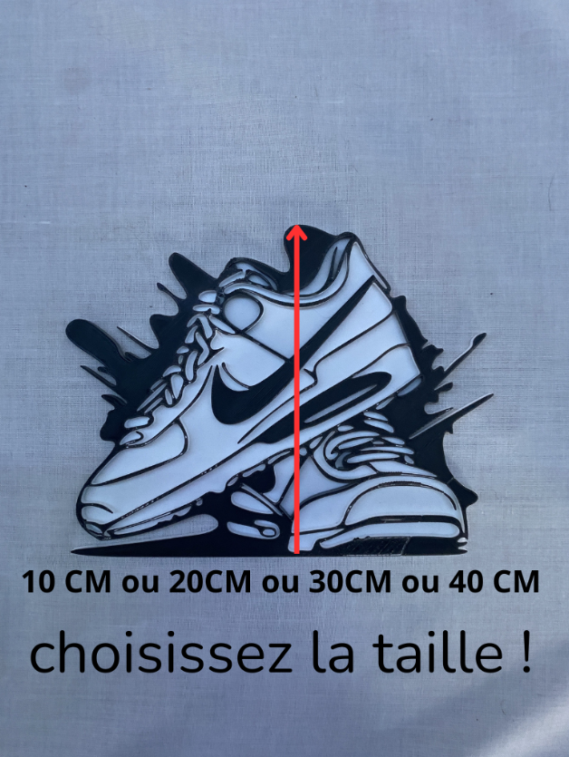 Décoration murale sneakers Nike – Art mural en impression 3D noir et blanc – Style urbain & moderne