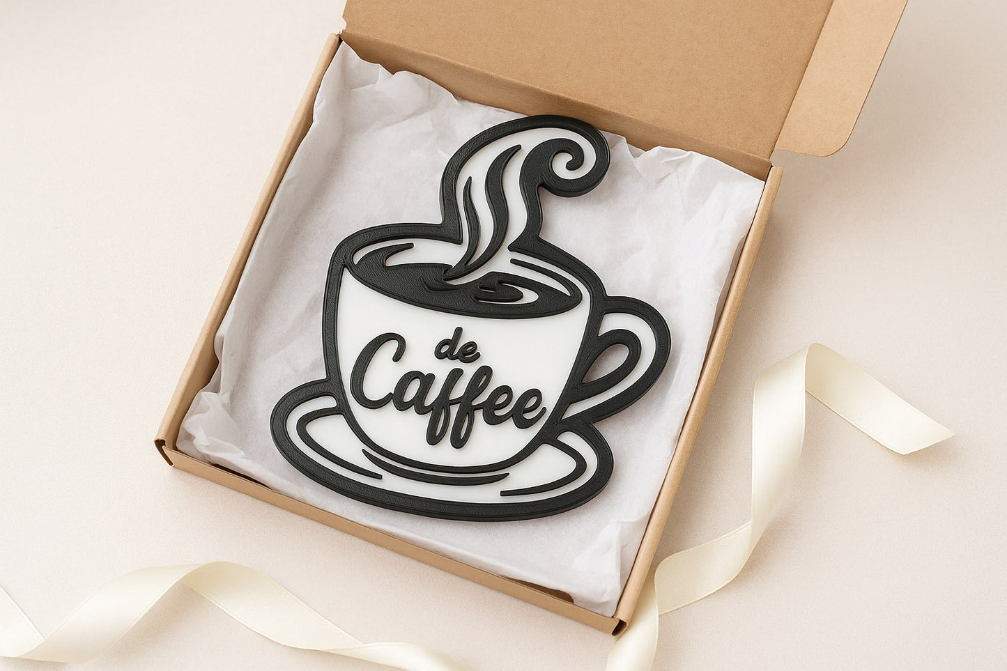 Déco murale tasse de café – Art mural noir et blanc en impression 3D – Ambiance cosy pour cuisine ou salon