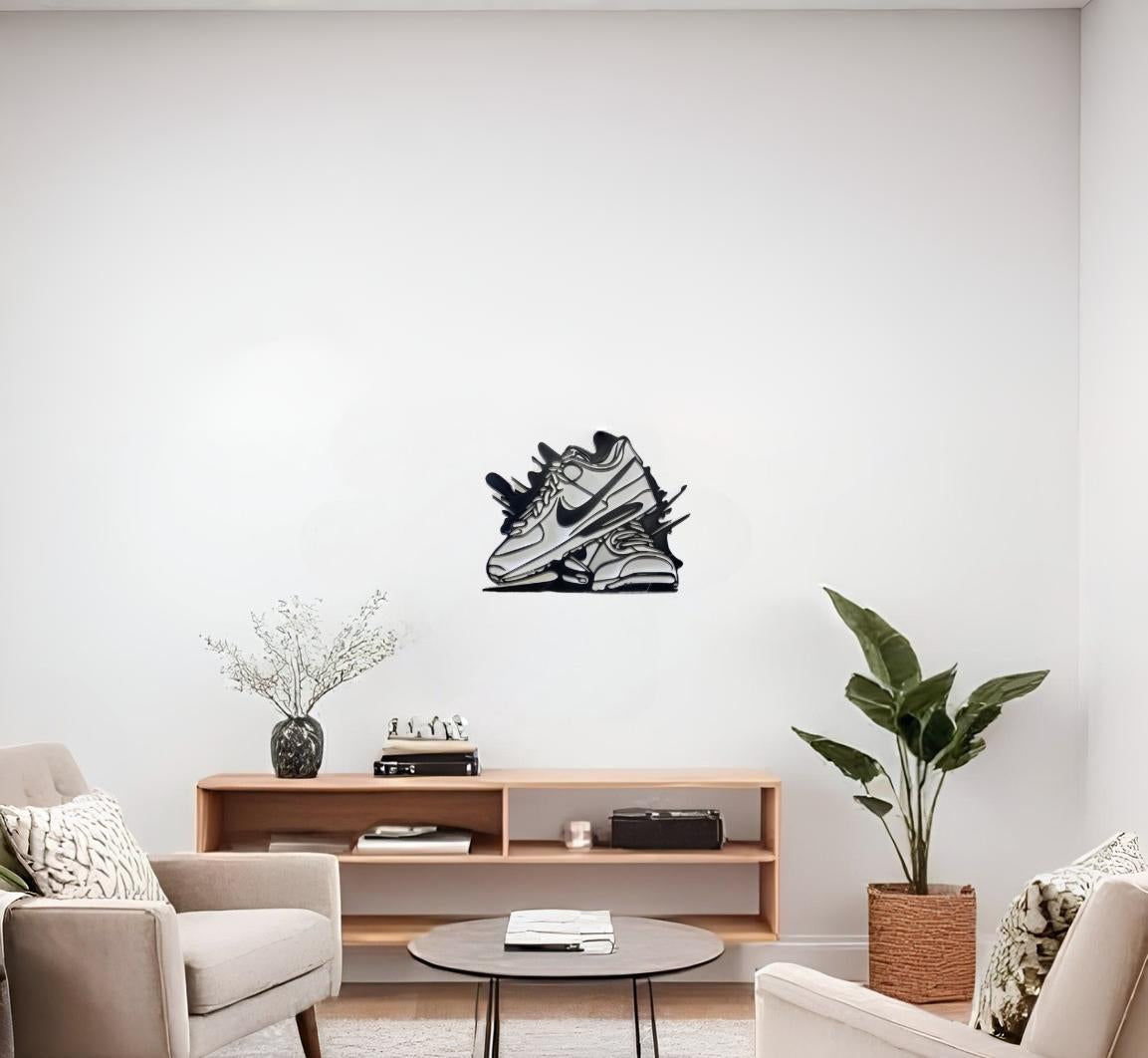 Décoration murale sneakers Nike – Art mural en impression 3D noir et blanc – Style urbain & moderne