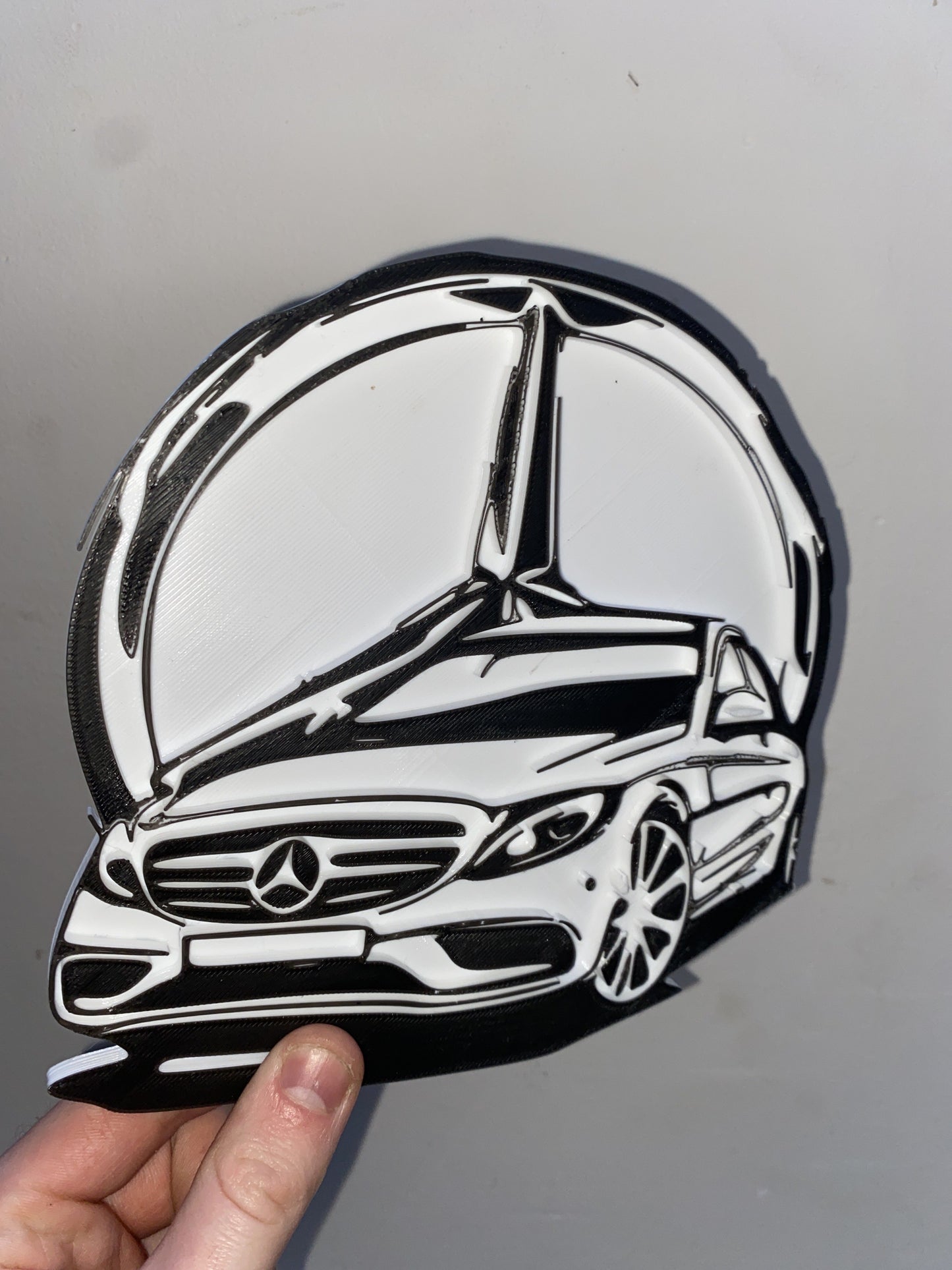 Décoration murale Mercedes – Art mural 3D en noir et blanc – Cadeau pour passionné d’automobile