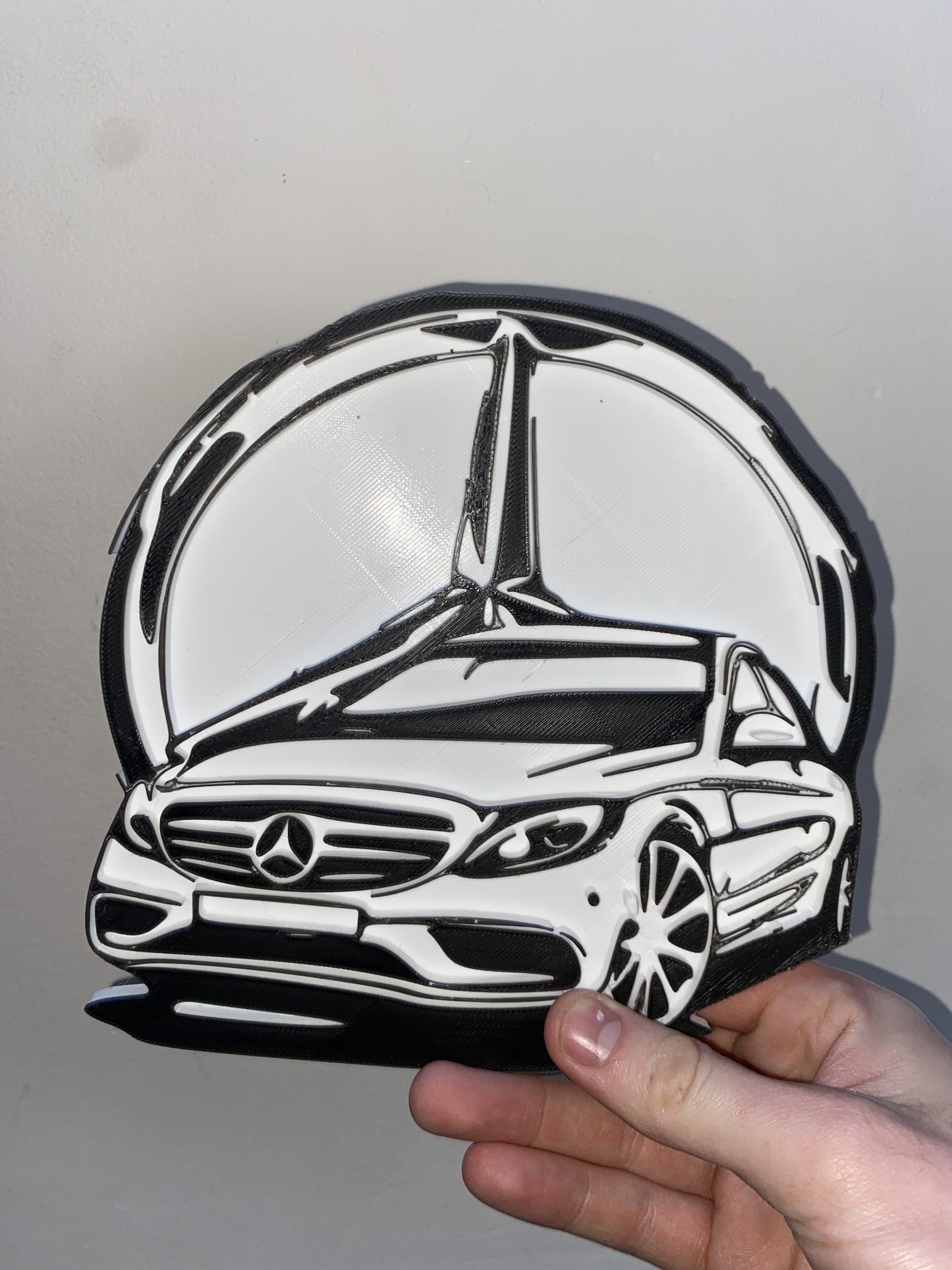 Décoration murale Mercedes – Art mural 3D en noir et blanc – Cadeau pour passionné d’automobile