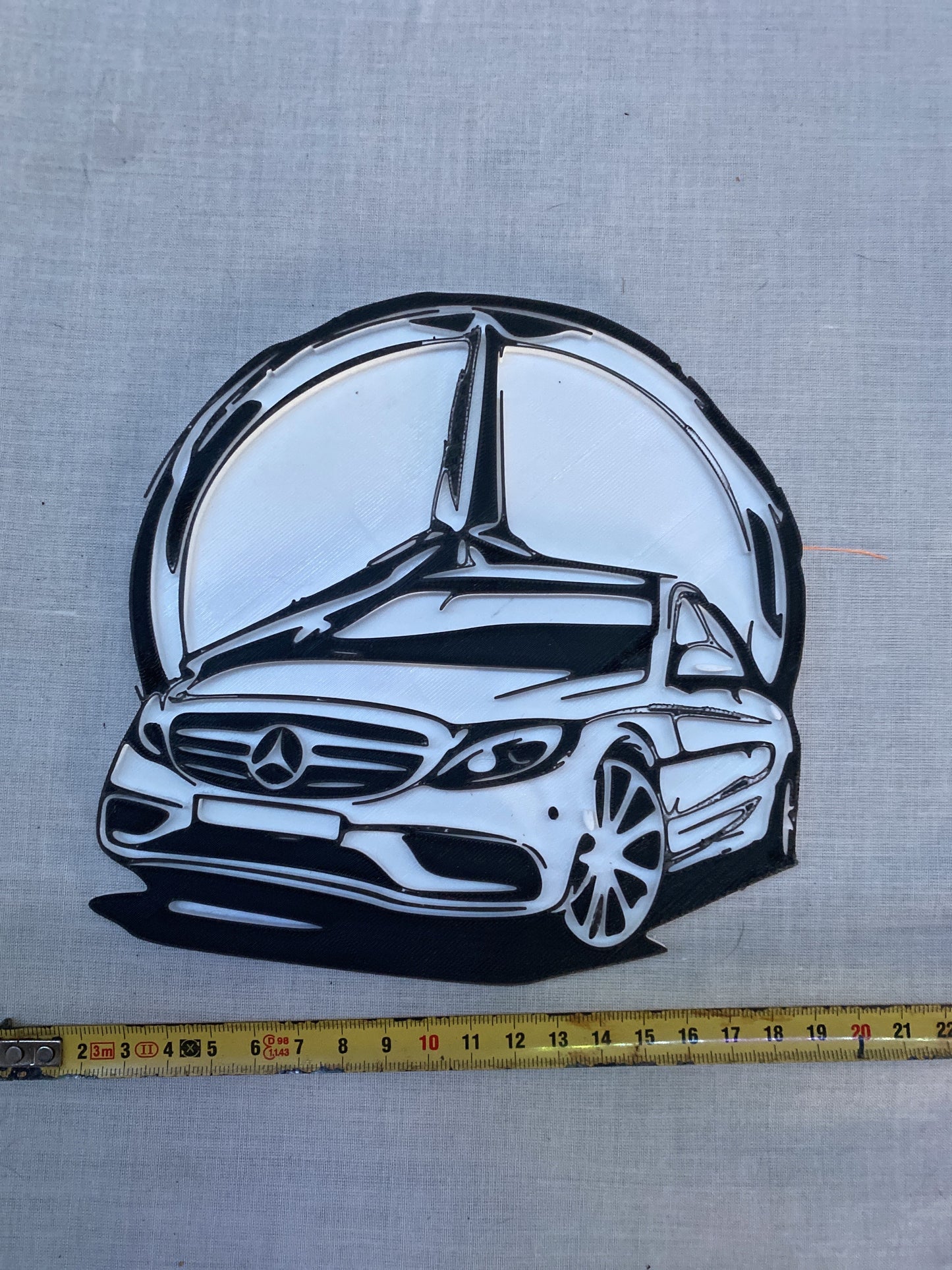 Décoration murale Mercedes – Art mural 3D en noir et blanc – Cadeau pour passionné d’automobile