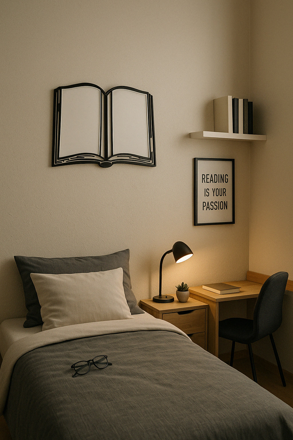 Déco murale livre ouvert – Art mural noir et blanc en impression 3D – Cadeau lecteur, déco bibliothèque ou bureau