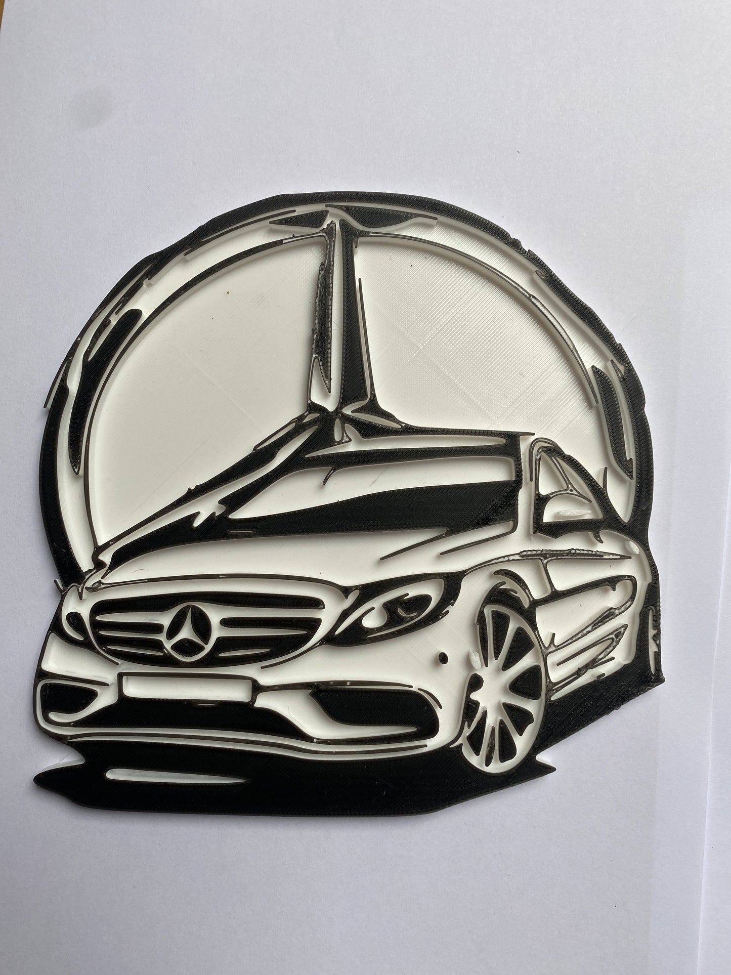 Décoration murale Mercedes – Art mural 3D en noir et blanc – Cadeau pour passionné d’automobile