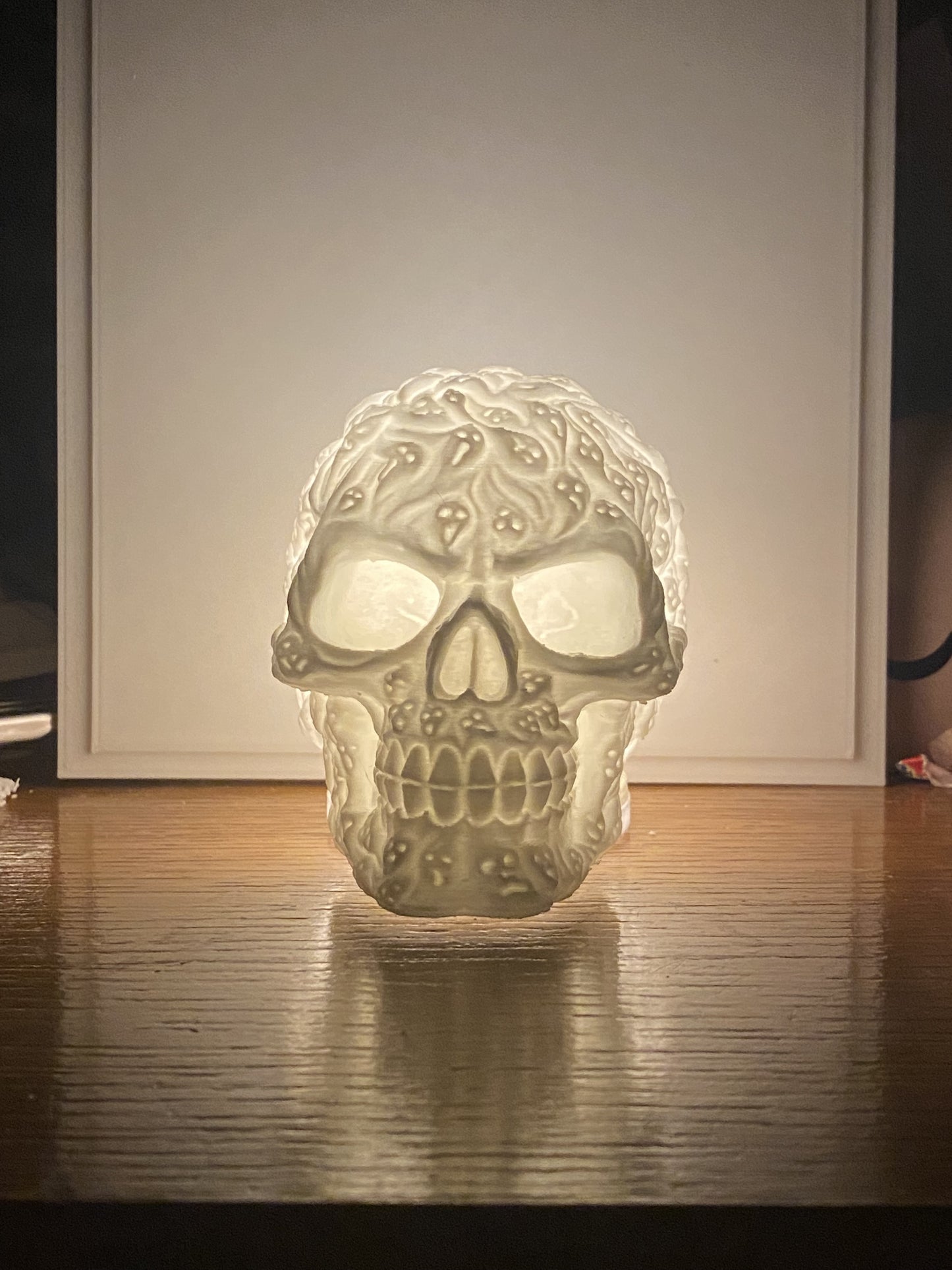 Crâne blanc de face avec led 